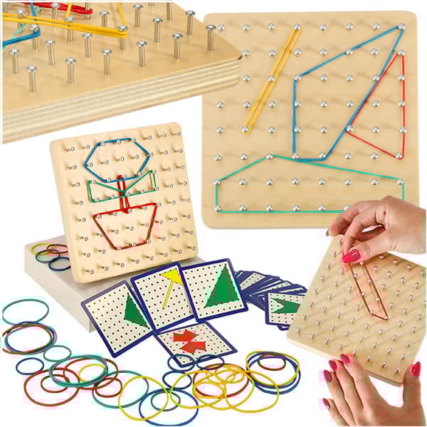 Geoboard geoplan puinen palapeli luo muotoja kuminauhalla