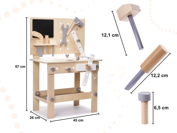 Workshop med träverktyg på ett bord, hantverkarset
