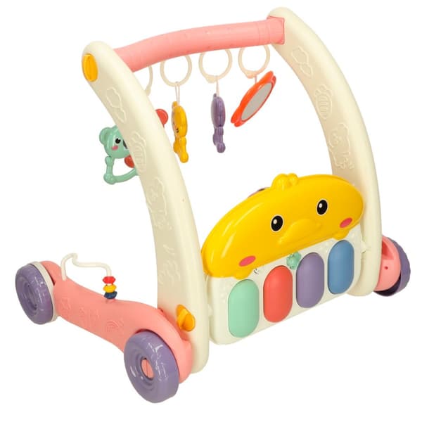 Bibi-inn utbildningsmatta, pusher rollator med piano 2in1, rosa