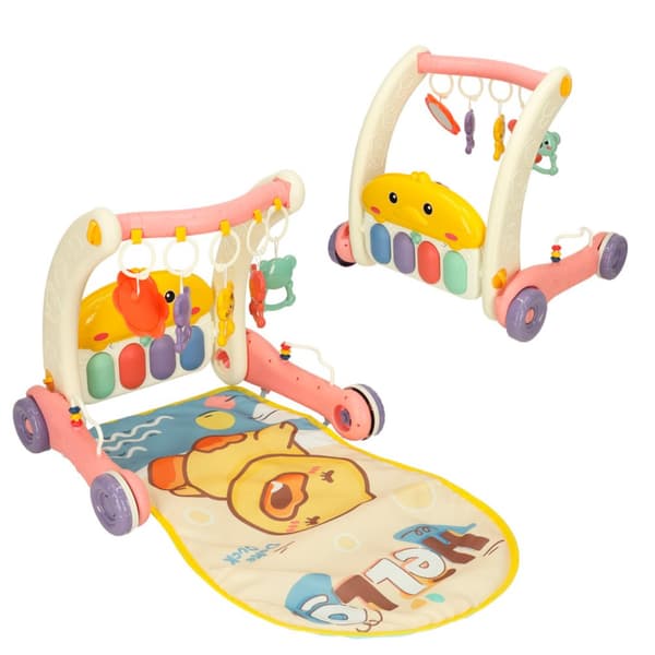 Bibi-inn utbildningsmatta, pusher rollator med piano 2in1, rosa