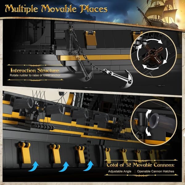 Mold King 13186 Black Pearl Pirate Ship Clamping Kit, 5266 bitar Stora segelfartyg byggstenar , STEM Technology Ship Clamping Blocks