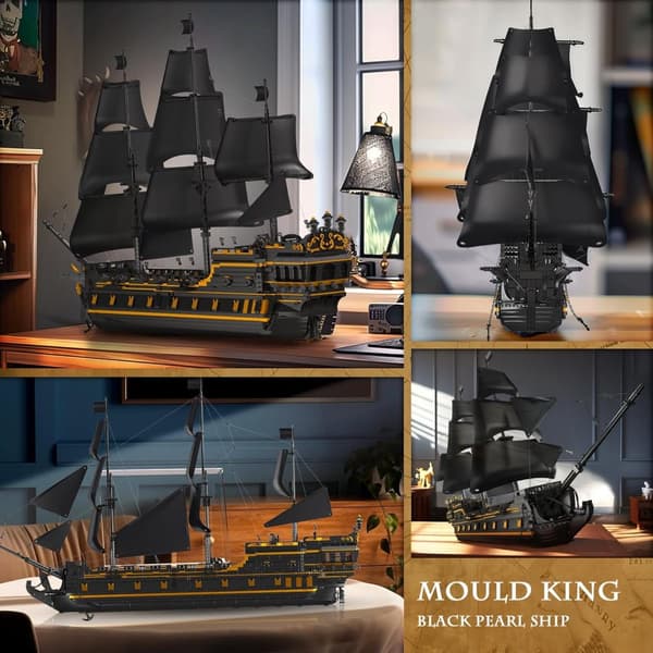 Mold King 13186 Black Pearl Pirate Ship Clamping Kit, 5266 bitar Stora segelfartyg byggstenar , STEM Technology Ship Clamping Blocks
