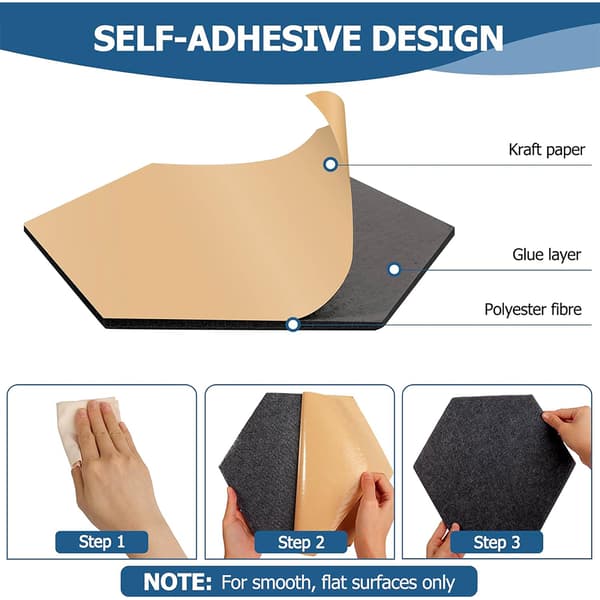Lydabsorberende sekskantede paneler af polyester, 12-pak