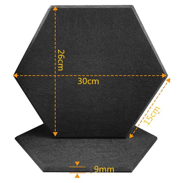 Lydabsorberende sekskantede paneler af polyester, 12-pak