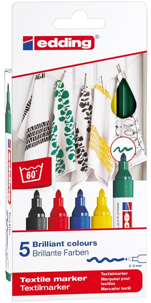 edding - 4500 Textile Marker Set of 5 pcs, Basic Colours - (706716)