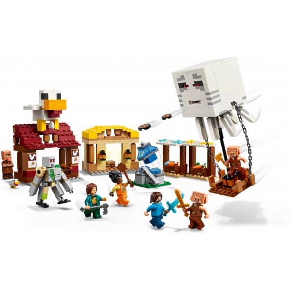 LEGO Minecraft 21273 – Hornanhenki-kuumailmapallon hyökkäys kylään