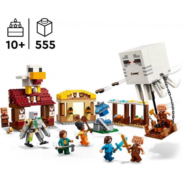 LEGO Minecraft 21273 – Hornanhenki-kuumailmapallon hyökkäys kylään