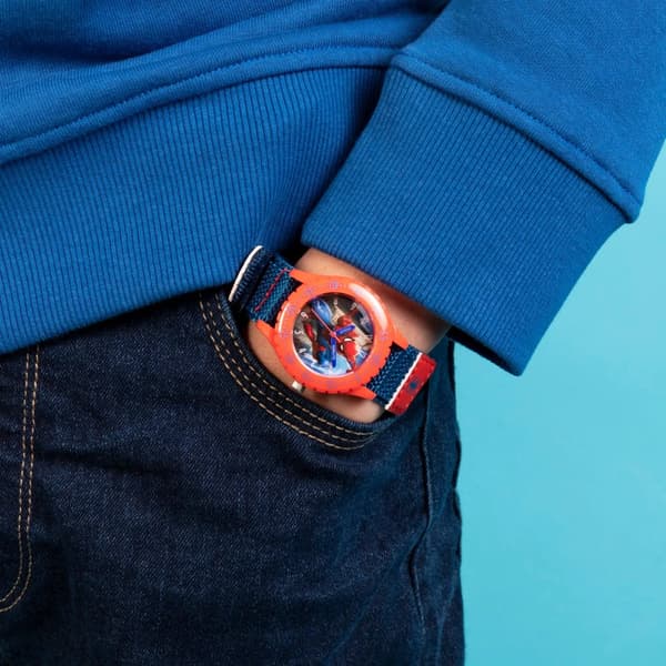 Accutime Time Teacher Watch Spiderman Blue Fabric Strap