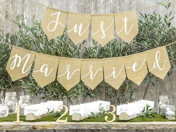 PartyDeco Girlande just married Jute, Garland, Linne, Självtorkning, Bröllop, 1,85 m, Pojke/flicka
