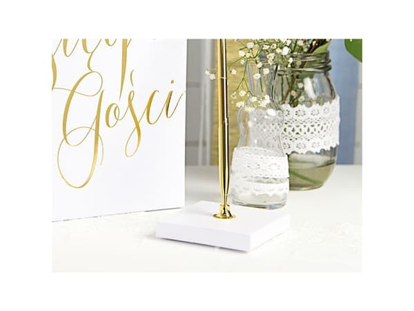 Kuglepen med holder, hvid og guld