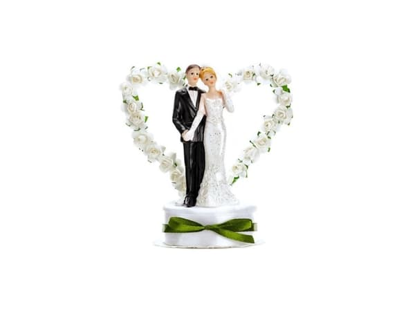 Toppfigur Par med blommigt hjärta, 16 cm