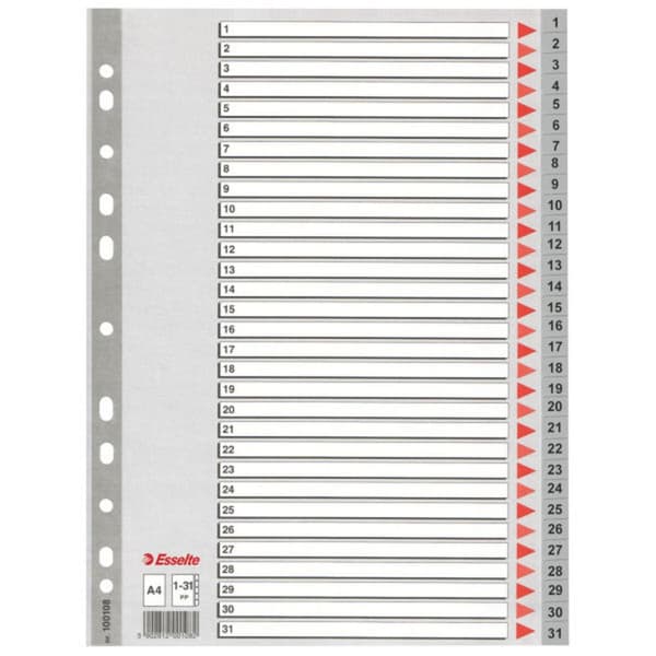 Separatorer Esselte 1-31 Numrerad Grå A4 31 Blad (10 antal)