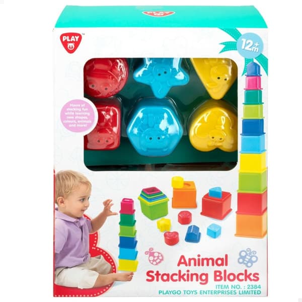 Staplingsbara block PlayGo 16 Delar 4 antal 10,5 x 9 x 10,5 cm