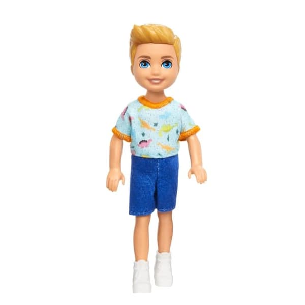 Barbie - Chelsea Doll, Small Boy Doll  - Dino Print, Blond Hair  Blue Eyes (HXM98)