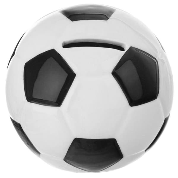 Öppningsbar sparbössa i keramik för fotboll 10 cm (svart och vit)