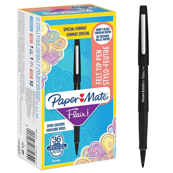 Paper Mate - Flair Felt Tip Pens - Black - 36 Count