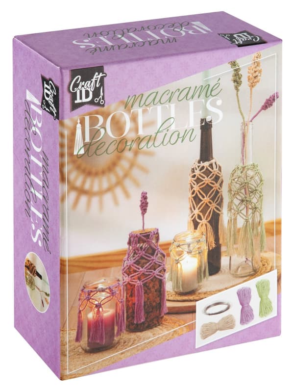 Craft ID - Macrame set bottle decoration with flowers (CR1727/GE)