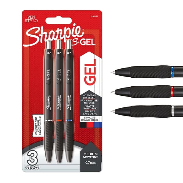 Sharpie - S-Gel Gel Pens - Black, Red Blue - Medium Point (0.7mm)