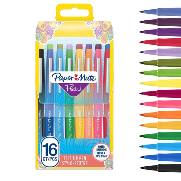 Paper Mate - Flair Felt Tip Pens - Assorted Colours - Medium Tip (0.7 mm) - 16 Count
