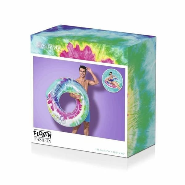 Bestway Uppblåsbart Hjul med Handtag och Ryggstöd Tie Dye D118 cm Strand och Pool 43637