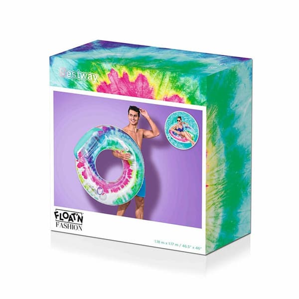 Bestway Uppblåsbart Hjul med Handtag och Ryggstöd Tie Dye D118 cm Strand och Pool 43637