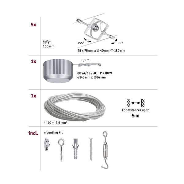 Paulmann MacII 94133 Komplett vajersystem GU5.3 50 W LED Krom (matt)