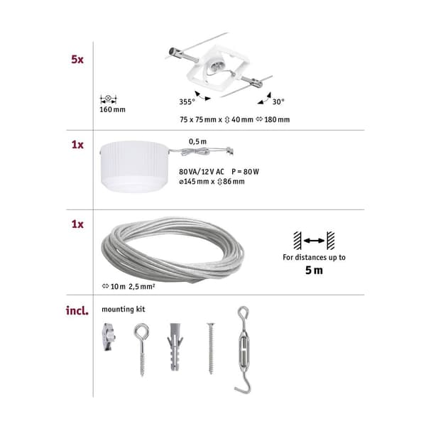 Paulmann MacII 94134 Komplett vajersystem GU5.3 50 W LED Vit