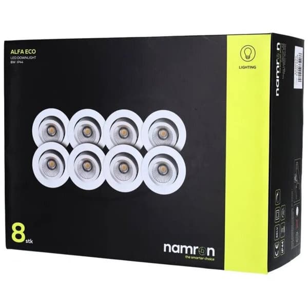 Namron Alfa Eco Downlight 8W matt hvit 8-pack