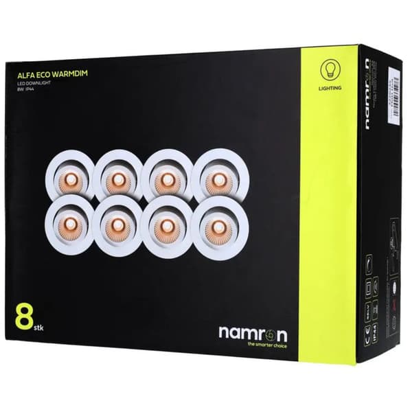 Namron Alfa Eco Downlight Warmdim 8W matt hvit 8-pack