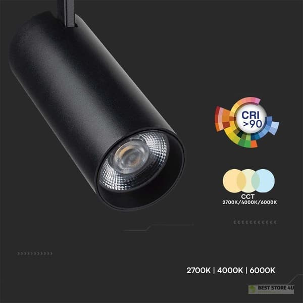 Skinnesystem 3F V-TAC 40W LED 35st CCT CRI90+ Sort VT-47050 2700K-4000K-6000K 3150lm