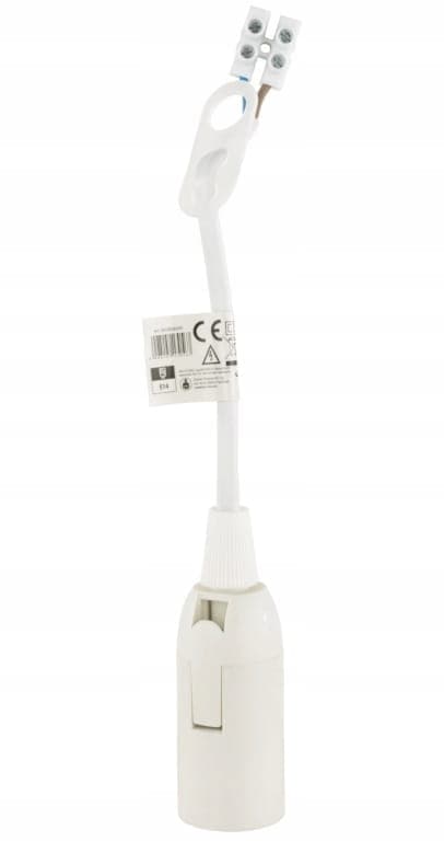 E14 bygge- og renoveringslampefatning med 20 cm ledning, hvid