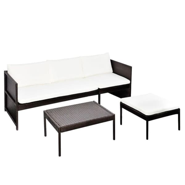 vidaXL Loungegrupp för trädgården med dynor 3 delar konstrotting brun