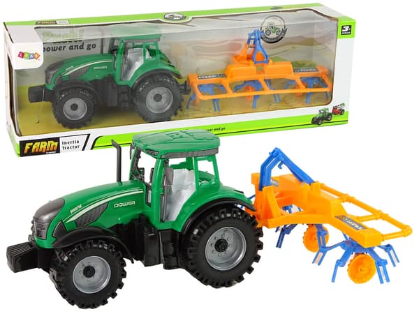Green Tractor with Orange and Blue Rake Friction Drive