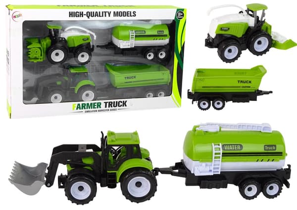 Farm Vehicle Set Tractor Harvester Tanker Semi-trailer