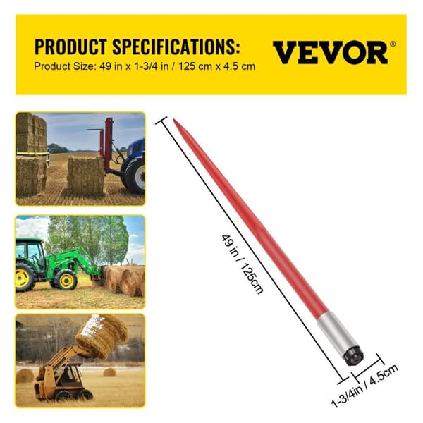 Hay Spear, Høj Belastningskapacitet 4500 lb, Holdbar Stål Konstruktion,45x1250 4500lb