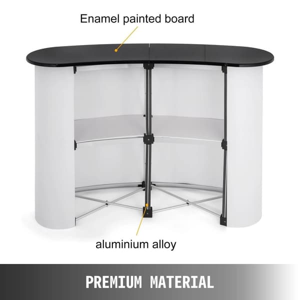 Vikbar pop up-mässdisk med 2 inbyggda förvaringshyllor, högkvalitativt material, strömlinjeformad design, lätt att installera, bred applikation