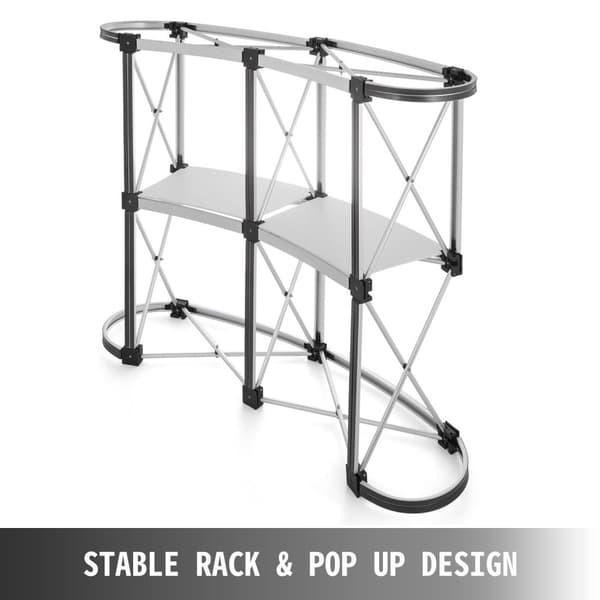 Vikbar pop up-mässdisk med 2 inbyggda förvaringshyllor, högkvalitativt material, strömlinjeformad design, lätt att installera, bred applikation