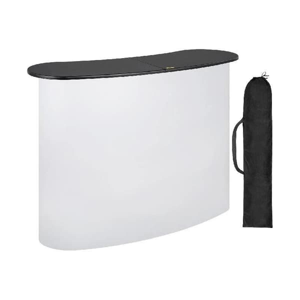 Vikbar pop up-mässdisk med 2 inbyggda förvaringshyllor, högkvalitativt material, strömlinjeformad design, lätt att installera, bred applikation