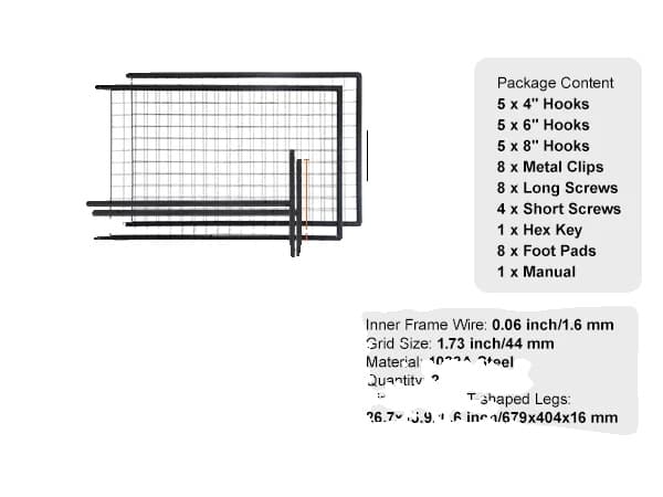 Grid Väggpanel Displayställ, Hållbar Metall, Dubbelnivå Design,Golvvägg 2-pack