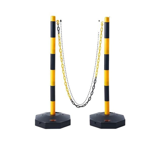 Trafikafgrænsningsstolper, justerbar højde, fyldbar base, 8FT kæde., GulSort 34tommer6stk YellowBlack 34in6pcs