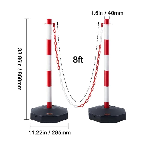Trafikafgrænsningsstolper, justerbar højde, fyldbar base, 8FT kæde., GulSort 34tommer6stk
