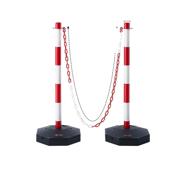 Trafikafgrænsningsstolper, justerbar højde, fyldbar base, 8FT kæde., GulSort 34tommer6stk