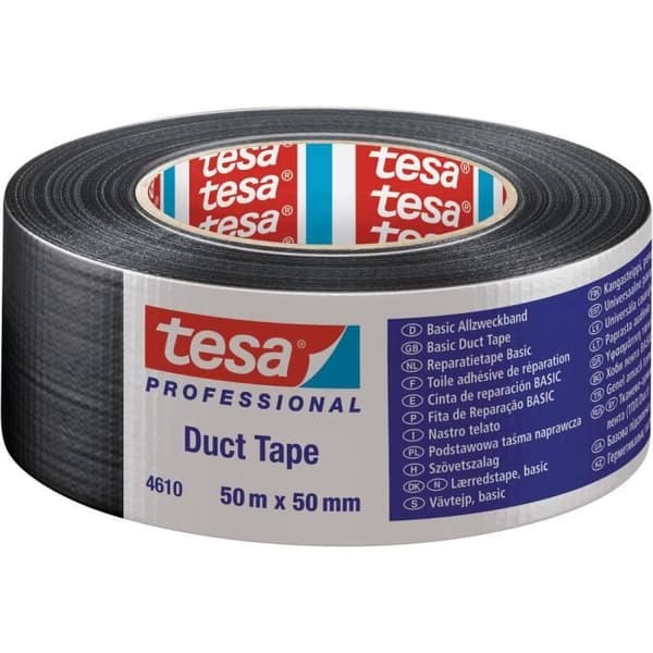 Tyghäftande tejp - TESA - 04610-00004-00 - 50 m x 50 mm - Gummi - Svart