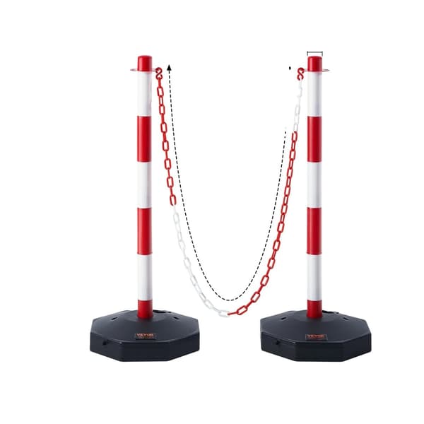 Trafikavgränsare, justerbar höjd, fyllbar bas, 8 fots kedja, Röd Vit 34 tum 4 stycken