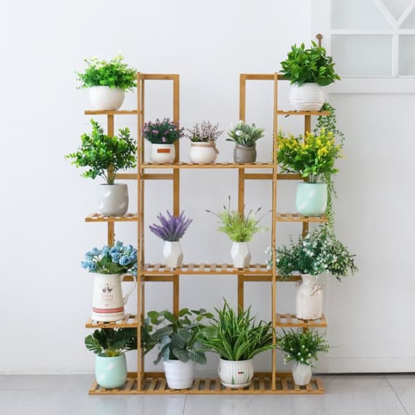 Bambus Plante Stativ, 9 Lag, Flere Blomsterpotte Holder