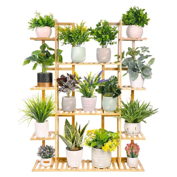 Bambus Plante Stativ, 9 Lag, Flere Blomsterpotte Holder