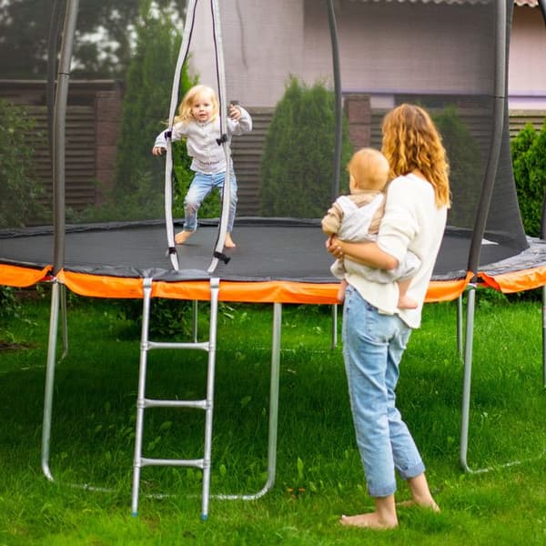 Relaxdays Trampolinstege trappaccessoar trädgård steg barn H x B: 76 x 38 cm, silver