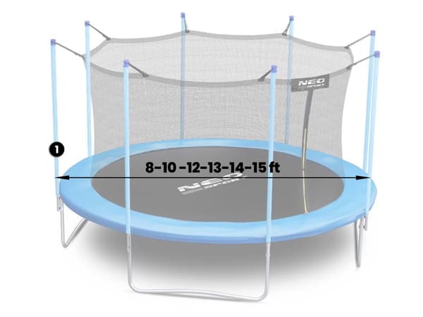 Bundstang til trampolin med udvendigt og indvendigt net 8-15 fod blå Neo-Sport