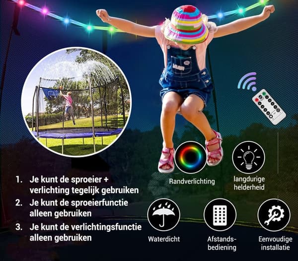 Multifunktionelt Trampolin Sprinkler & LED Lys til Haveentusiaster
