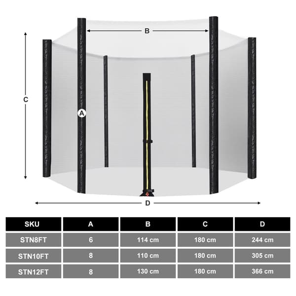 Trampolin, sikkerhedsnet, Ø 305 cm, sort